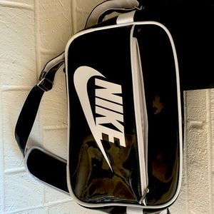 Vintage large nike swoosh patent leather look gym bag